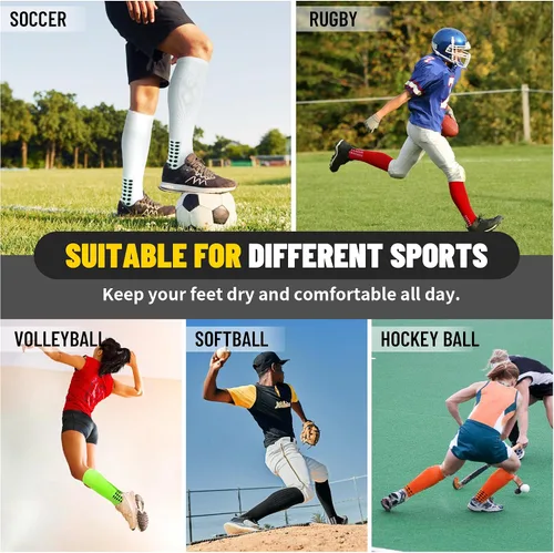 Miniatura 7 de 3 pares de calcetines de fútbol de agarre para hombre, acolchados, antideslizantes, para fútbol, baloncesto, deportes, hasta la rodilla, calcetines