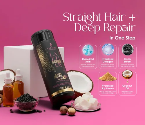 Miniatura 5 de Lazzios Caviar - Proteína orgánica para el cabello, tratamiento capilar con queratina brasileña sin formaldehído, alisado profesional, queratina