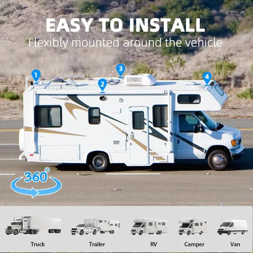 Miniatura 5 de eRapta Kit de sistema de cámara de respaldo HD 1080p, monitor de marcha atrás de 7 pulgadas con grabación dividida cuádruple IP69 impermeable