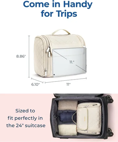 Miniatura 5 de BAGSMART Neceser de viaje para maquillaje con gancho para colgar, bolsa de cosméticos, organizador de gran capacidad, resistente al agua, para Beige