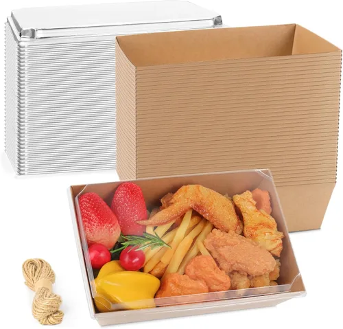 Miniatura 10 de Cajas de charcutería de 7 x 5 pulgadas con tapas transparentes, paquete de 50 recipientes desechables para alimentos, cajas grandes de papel