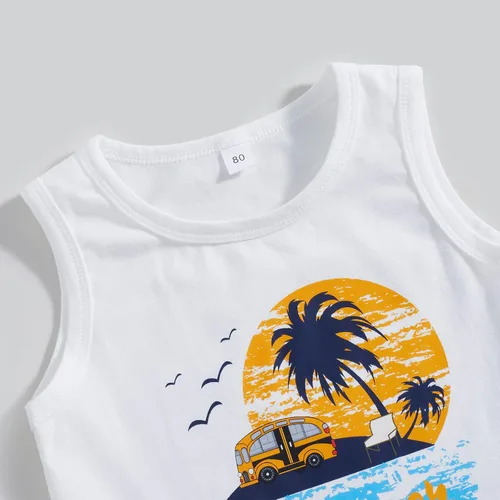 Miniatura 3 de Conjunto de pantalones cortos para niños pequeños, camiseta estampada junto al mar, 2 piezas, ropa de verano