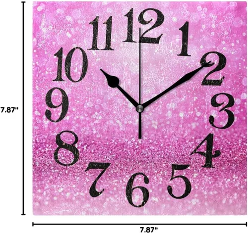 Miniatura 7 de Naanle Reloj de pared acrílico con estampado de purpurina rosa brillante, diseño de princesa para niña, redondo, cuadrado, diamante, pintura al