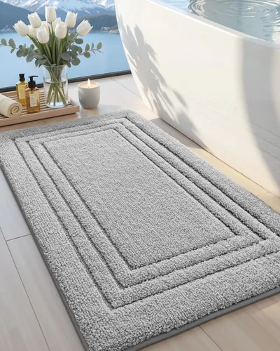 Miniatura 15 de DEXI Alfombra de baño de 24 x 16 pulgadas, ultra suave y absorbente, tapete para baño, tapete de baño antideslizante y lavable para bañera, Gris