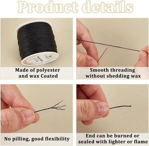 Miniatura 4 de PH PandaHall - Hilo encerado de poliéster negro de 0,5 mm, 106 metros de cuerda encerada redonda para bisutería, collar, pulsera, fabricación