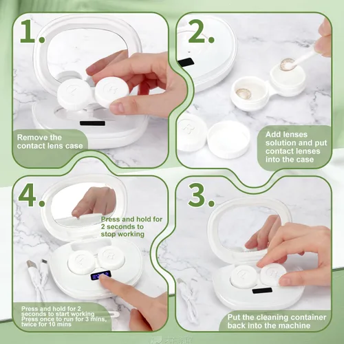 Miniatura 7 de Limpiador de lentes de contacto, máquina de limpieza ultrasónica portátil de lentes de contacto con cargador USB, pantalla de temporizador LED y kit