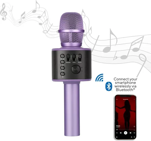 Miniatura 6 de Micrófono de karaoke inalámbrico Bluetooth con altavoces incorporados + grabación HD, micrófono portátil de mano Lila