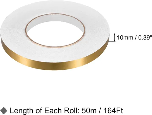 Miniatura 2 de uxcell Adhesivo autoadhesivo de aluminio de 0.39 pulgadas x 164 pies, tira de cinta adhesiva impermeable para pared, gabinete, cocina, color dorado