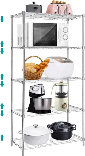 Miniatura 10 de BNSPLY Estantería ajustable de 3 niveles, estante de alambre de metal con certificado NSF, pies niveladores, estante de almacenamiento de pie