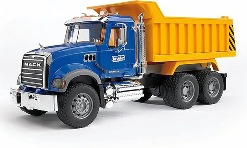 Bruder 02815 Camión Volquete Mack Granite Escala 1:16, Camión de Juguete Ultra Realista para Construcción y Juego en la Granja | Duradero para Uso