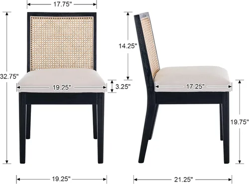 Miniatura 2 de Juego de 6 sillas de comedor de ratán, sillas de cocina de granja con respaldo de bastón, sillas de comedor tapizadas, cómodas sillas laterales
