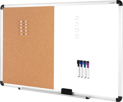 VUSIGN Combinación de tablero blanco y corcho, 24 x 36 pulgadas, combo de borrado en seco y tablero de corcho, para el hogar u oficina, boletín de