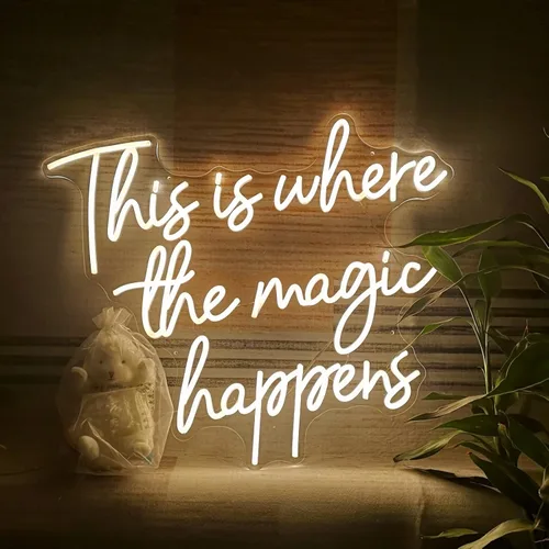 Miniatura 5 de Letreros de neón con texto en inglés "This Is Where The Magic Happens" para decoración de pared, letreros de luz LED grandes de neón de 24 pulgadas