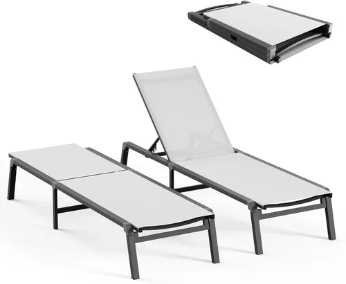 Miniatura 61 de Tumbona de Aluminio para Exteriores - Silla de Descanso Plegable y de Montaje Libre para Exteriores con 5 Respaldos Ajustables, Silla de Patio