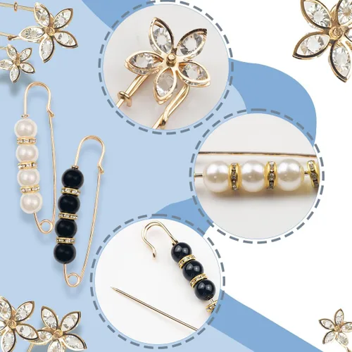 Miniatura 3 de ELANE Alfileres decorativos para ropa, broches de perlas, tensores de cintura para pantalones, pasadores de seguridad decorativos grandes para ropa