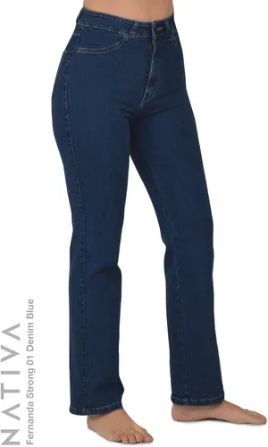 Miniatura 3 de Nativa Pantalones de mezclilla de tiro alto para mujer, tela de mezclilla de piel de durazno, pierna recta, ajuste elástico Fernanda, fuerte, ultra