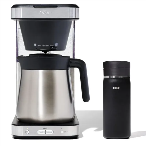 OXO Cafetera de 8 tazas, taza térmica de acero inoxidable de 16 onzas con tapa SimplyClean