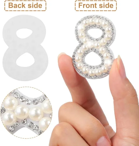 Miniatura 2 de EXCEART 10 parches de números para planchar del 0 al 9, apliques digitales de diamantes de imitación de perlas para decoración de ropa de bricolaje