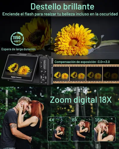 Miniatura 4 de Cámara digital - Cámaras digitales WiFi 5K para fotografía - Cámara de video de enfoque automático UHD de 75 MP para YouTube - Cámaras de video Negro
