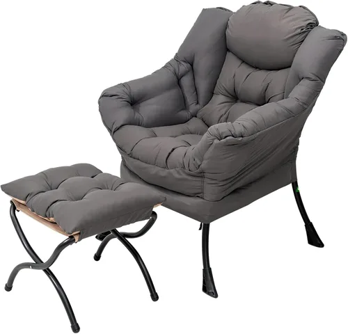 Welnow - Silla perezosa con otomana, moderna silla de descanso con reposabrazos y bolsillo lateral, sillón de sofá tapizado de ocio, sillón de Gris