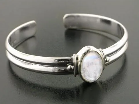 Miniatura 2 de Plata de ley ajustable Cuff Pulsera con un centro de 5,5ct Genuine Rainbow Moonstone Gem
