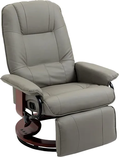 Miniatura 12 de HOMCOM Sillón reclinable manual de piel sintética, silla de salón ajustable con reposapiés, apoyabrazos y base de madera envuelta para sala de Marrón