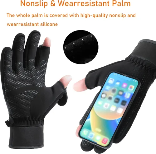Miniatura 4 de Guantes de pesca sin dedos de invierno para hombres y mujeres, resistentes al viento, para clima frío, pantalla táctil, guantes de ciclismo