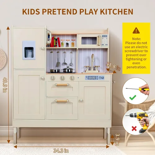 Miniatura 7 de Arlopu Cocina de Juguete para Niños, Juegos de Cocina de Madera para Niños Pequeños, Set de Cocina de Simulación con Almacenamiento y Accesorios