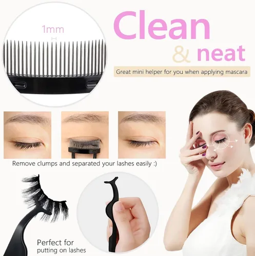 Miniatura 4 de Rizadores de pestañas Kit de cepillo para cejas para mujeres con rizador de pestañas, peine separador de pestañas, cepillos de rímel, pinzas