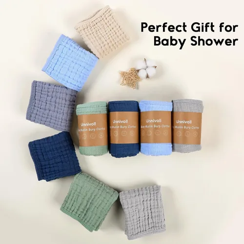 Miniatura 7 de Unnivoll Paños de muselina para eructos para bebé, 100% algodón, para niños y niñas, grandes, 20 x 10 pulgadas, extra suaves y absorbentes, paquete