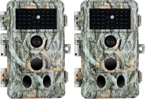 Paquete de 2 cámaras de juegos, Venado Trail Cam sin brillo, visión nocturna de 90 pies, 24 MP, 1296P H.264 MP4 activado por movimiento,