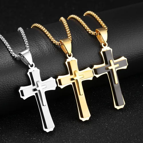 Miniatura 6 de OLEVS Collar con colgante de cruz para hombre collar grande con colgante de cruz de acero inoxidable para hombres y mujeres Metal