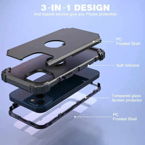 Miniatura 8 de IDweel Funda para iPhone 13 con Protector de Pantalla, para Funda iPhone 14, Híbrida Resistente a Golpes de Servicio Pesado Protección Cubierta Dura