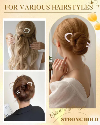 Miniatura 3 de 3 horquillas francesas para el cabello, de acrílico para moño, moños, rizos franceses, diseño dentado antideslizante, ángulo curvado para un mejor