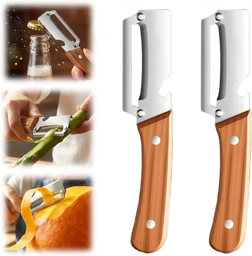 Miniatura 9 de Pelador de verduras multifuncional para cocina, pelador de acero inoxidable 2026, pelador de mango de madera duradero, herramienta de pelado afilada