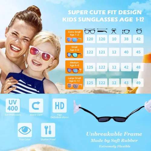 Miniatura 5 de Pro Acme TPEE - Lentes de sol polarizados flexibles de goma para bebés y niños de 3 a 10 años (rosa materosa espejado)