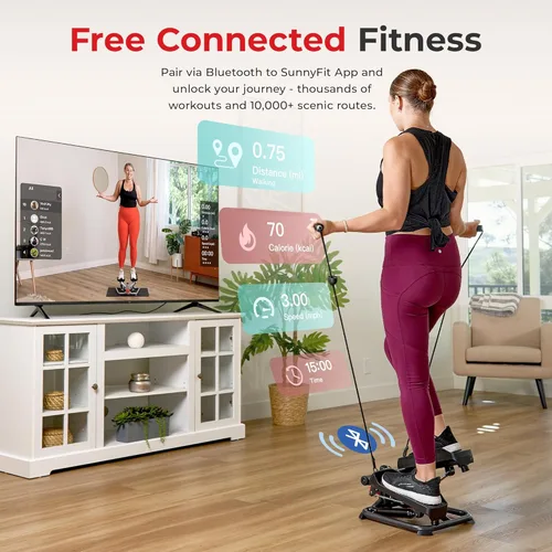 Miniatura 4 de Sunny Health & Fitness Mini Steppers with Digital Monitor and Resistance Bands, Compact Low-Impact Cardio Machines for Home Workouts