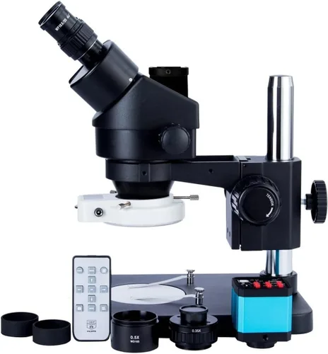 Miniatura 3 de Microscopio de laboratorio diapositivas negras 3.5X-90X Trinocular Simul Focal Microscopio para accesorios estéreo Microscopio Microscopio Piezas