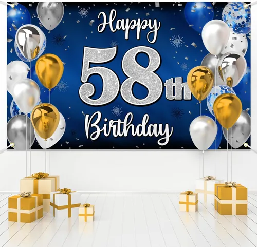Miniatura 264 de Decoración de feliz cumpleaños 35, globo azul y plateado de 35 años, cartel grande de telón de fondo de cumpleaños, suministros para fiesta de 35th