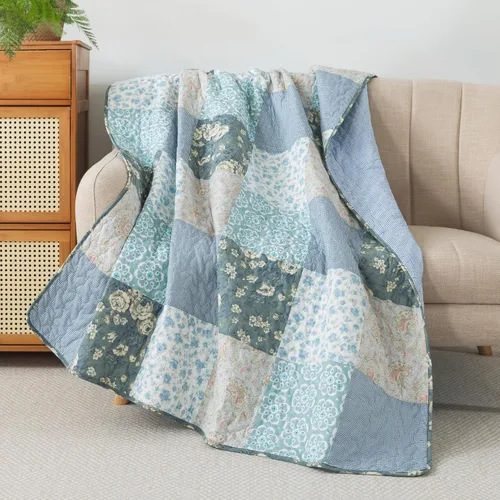 Miniatura 13 de SLPR Manta de Tiro Acolchada de Algodón, 50" x 60" Colcha de Retazos Floral Estilo Granja, Manta de Tiro de Retazos Shabby Chic Colcha de Regazo