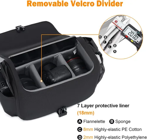 Miniatura 3 de CADeN Bolsa para Cámara Funda Bandolera Cruzada Compatible con Nikon, Canon, Sony, Cámaras DSLR SLR sin Espejo y Lentes (1.0 Negro, Grande)