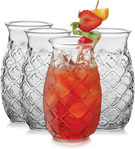Miniatura 9 de Libbey Juego de 4 vasos altos para cóctel Tiki de bambú, vasos icónicos de 16 oz, vasos modernos para cócteles Highball Bambú Tiki