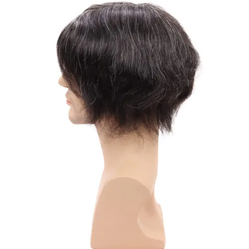 Miniatura 5 de Pelucas para hombre, tupé para hombre, unidad de tejido de cabello humano virgen europeo para hombre, tupé, mono encaje superior, piel sintética, 1B