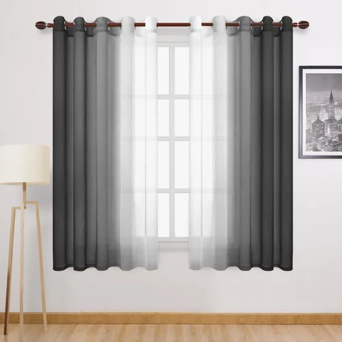 Miniatura 107 de DWCN Cortinas Transparentes de Lino Sintético Negro Degradado Ombré - Cortinas Semi Transparentes de Gasa con Ojales en la Parte Superior