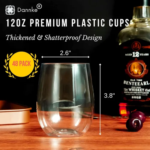 Miniatura 2 de 48 copas de vino de plástico sin tallo, vasos de fiesta desechables transparentes de 12 onzas para fiestas, vasos de vino