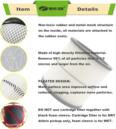 Miniatura 4 de 1 Paquete Filtro de Cartucho de Aspiradora 17884 de Repuesto para filtro de aspiradora de taller Craftsman 9-17884 17935 17937 17920