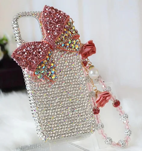 Miniatura 3 de Funda Linda con Moño para Samsung Galaxy S22 Ultra, Funda de Diamantes de Imitación con Purpurina y Cristales para Mujeres Niñas Niños con Flores