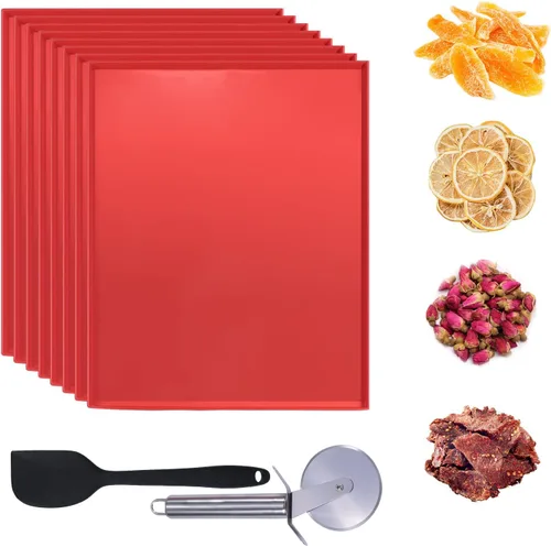 8 bandejas deshidratadoras de silicona para cuero de frutas de 12 x 10 pulgadas, alfombrillas deshidratadoras antiadherentes con borde para frutas,