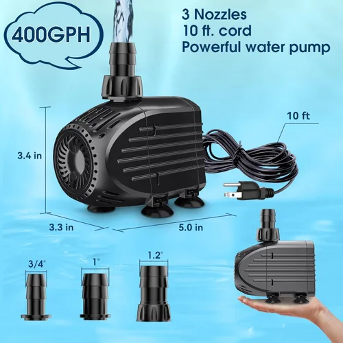Miniatura 2 de NFESOLAR Bomba Sumergible, Bomba de Agua Sumergible Ultra Silenciosa de 400GPH con Protección contra Quemado en Seco Elevación Alta de 8 pies