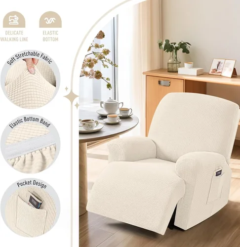 Miniatura 3 de TAOCOCO Funda reclinable de 4 piezas, funda elástica para sofá reclinable de 4 piezas, funda reclinable con 1 asiento, protector de sofá suave
